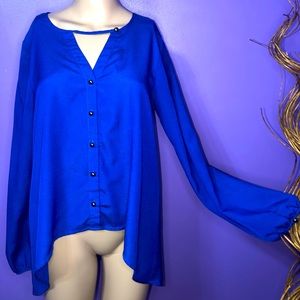 Large Blue high low V neck design long sleeve top